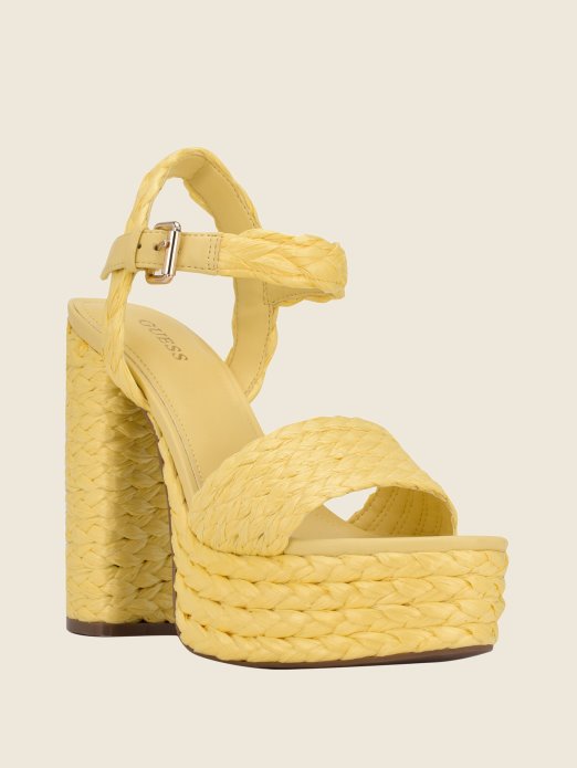 Gabela Straw Ankle-strap Heels Yellow Guess Shopping