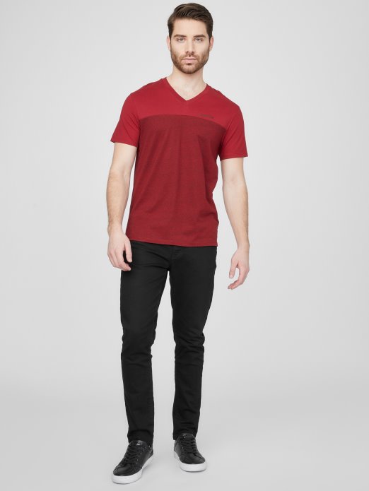 Ganton Majica S Blokiranim Bojama S V-izrezom Guess Shopping Sveučilišna Crvena