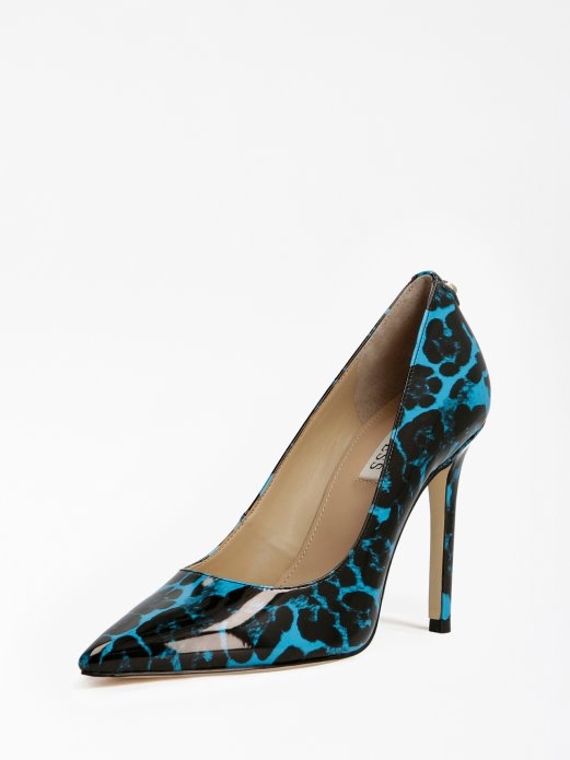 Gavi Patent Animalier Court Shoe Blue Guess Shopping
