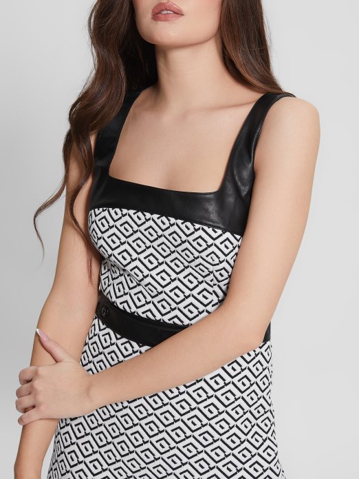 Geo Logo Jqd Bijelo/crno Guess Shopping Adele Geometrijska Haljina