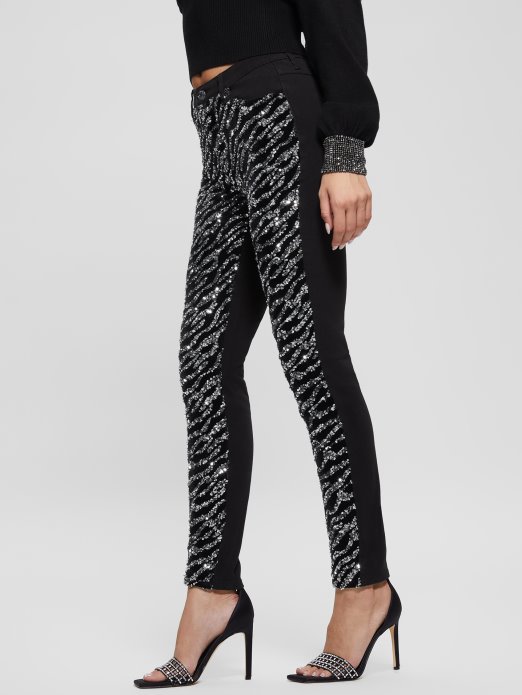 Glam Tigraste Srebrne Guess Shopping 1981 Tigraste Uske Traperice Sa šljokicama