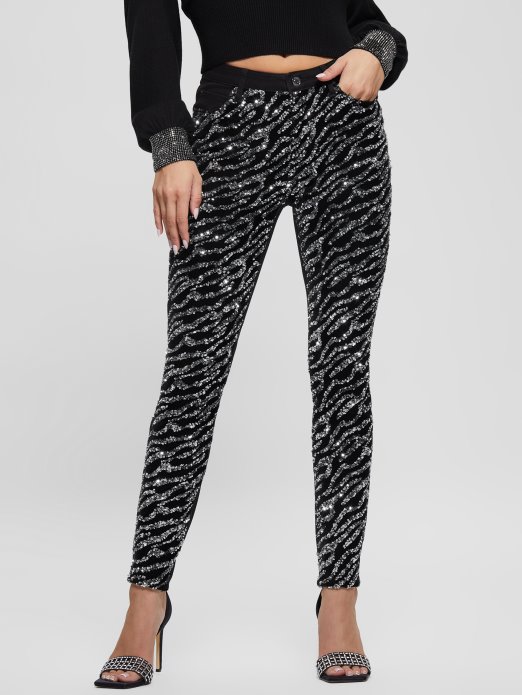 Glam Tigraste Srebrne Guess Shopping 1981 Tigraste Uske Traperice Sa šljokicama