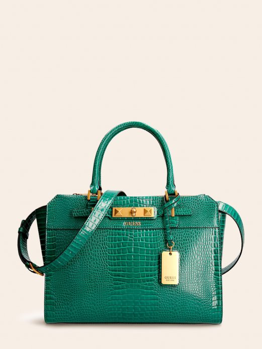 Green Guess Shopping Raffie Torbica S Croc Printom