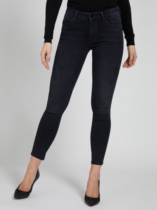 Guess Kupovni Print Skinny Fit Traper Hlače Crne