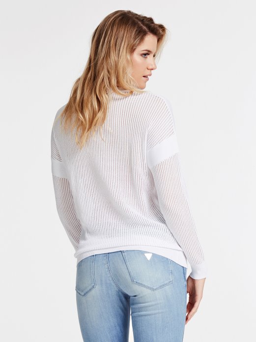 Guess Pulover S Prednjim Dijelom Logotipa Od Mješavine Viskoze Bijeli