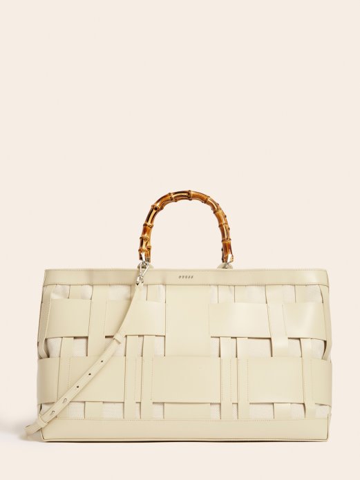 Guess Shopping Aida Pletena Torbica Od Prave Kože Bijela