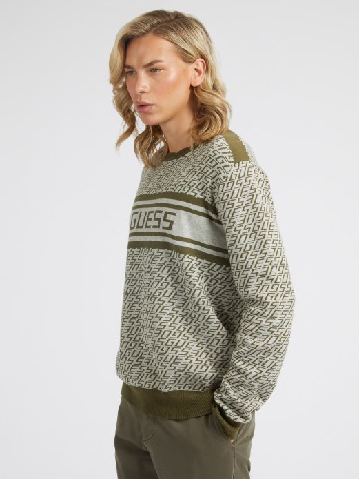 Guess Shopping All Over Logotip Zeleni Džemper