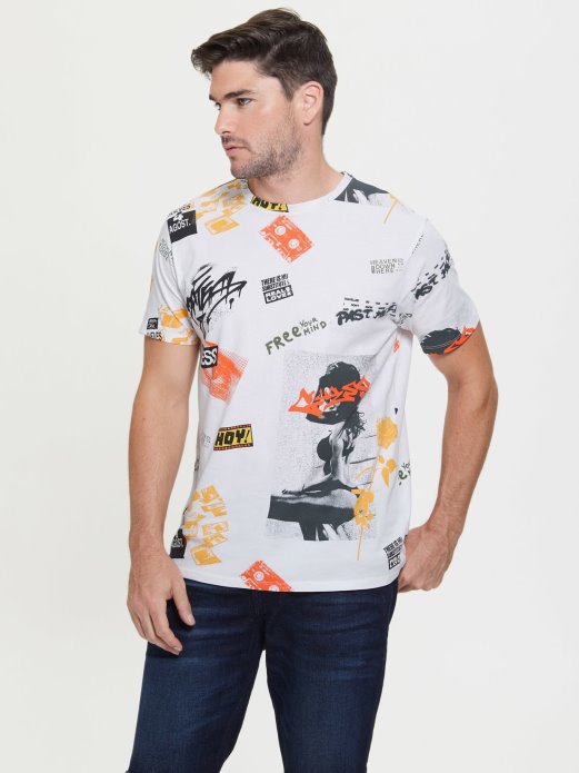 Guess Shopping All Over Print T-shirt Bijela Multi Novi Trend