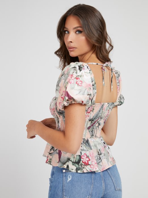 Guess Shopping All-over Print Lan Top Cvjetna Fantazija