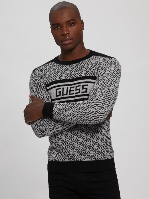 Guess Shopping Allover Logo G Siva I B Eco Palmer Jacquard Majica S Logotipom