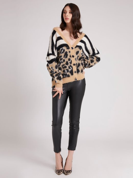 Guess Shopping Animalier Kardigan Od Mješavine Vune Multi Bež