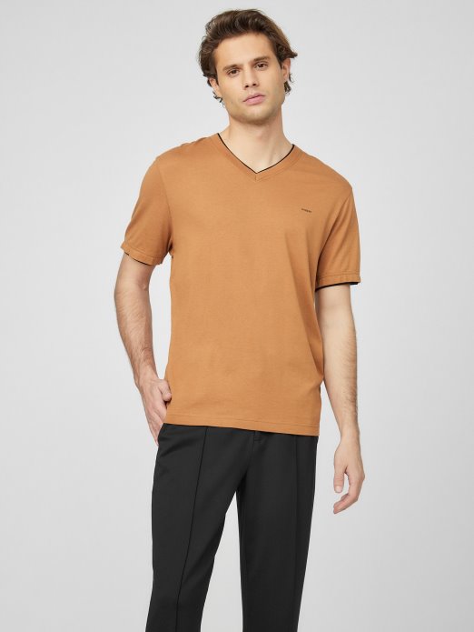 Guess Shopping Armin Majica S V-izrezom Smeđi Topaz