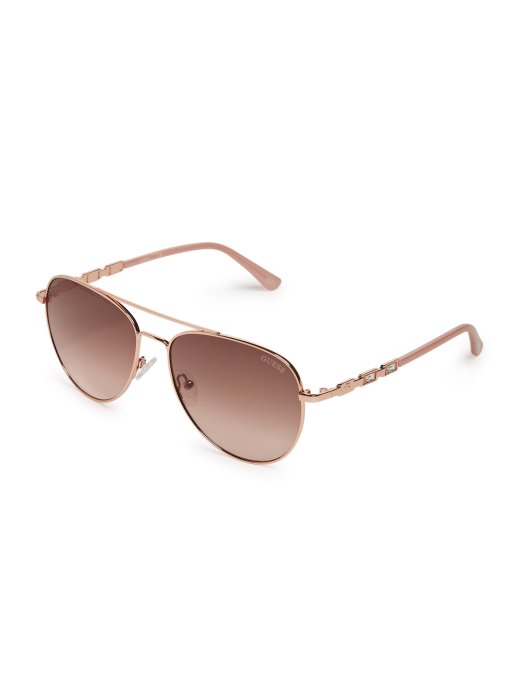 Guess Shopping Aviator Baguette Metalne Sunčane Naočale Ružičasto Zlatne