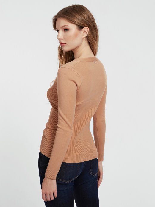 Guess Shopping Bež Rebrasti Kardigan S V-izrezom