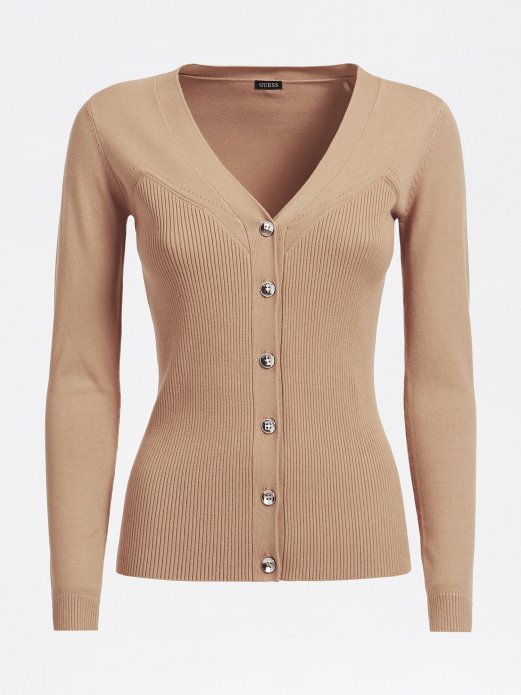Guess Shopping Bež Rebrasti Kardigan S V-izrezom