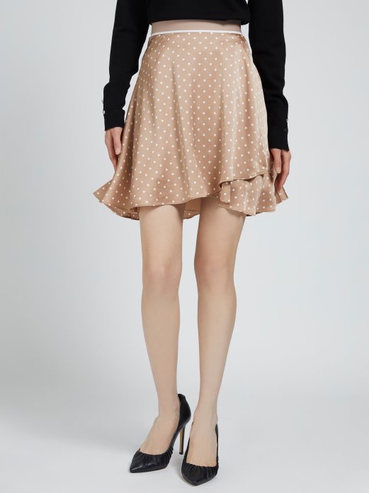 Guess Shopping Bež Satenska Suknja S Printom Točkica