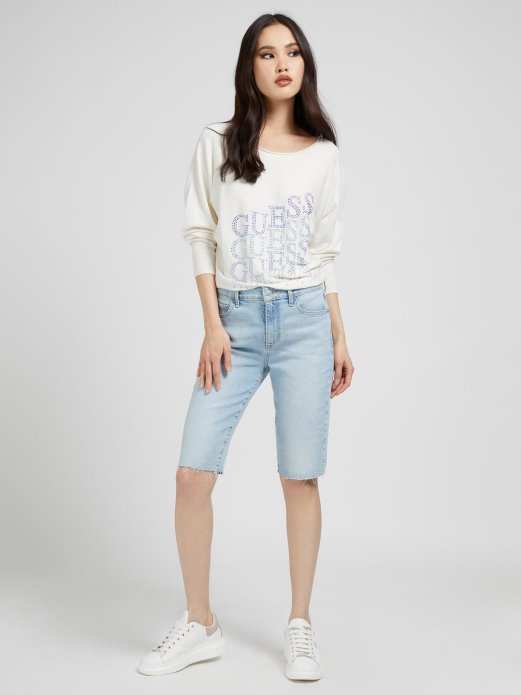 Guess Shopping Bijeli Džemper S Logotipom Od štrasa