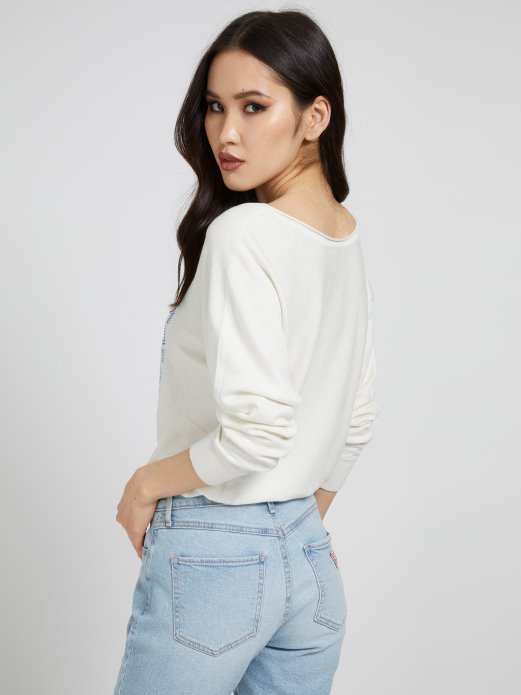 Guess Shopping Bijeli Džemper S Logotipom Od štrasa