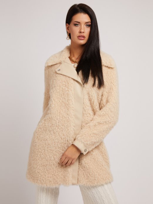 Guess Shopping Bijeli Kaput Od Umjetnog Krzna