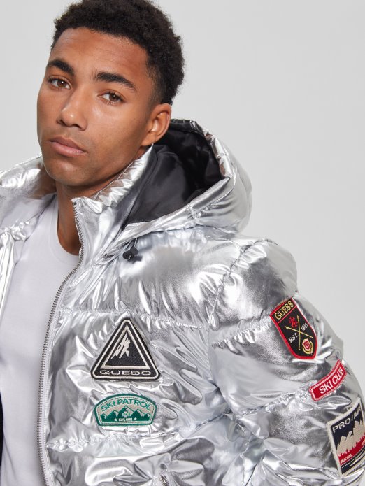 Guess Shopping Blagdanska Srebrna Arktička Krpa Metalik Pufer Jakna