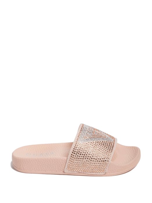 Guess Shopping Blush Sugar Rhinestone Logo Slide Sandals