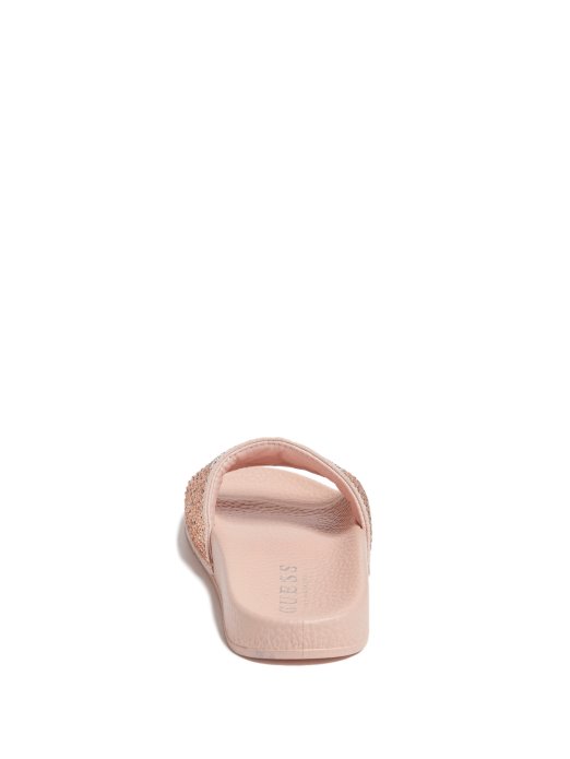 Guess Shopping Blush Sugar Rhinestone Logo Slide Sandals