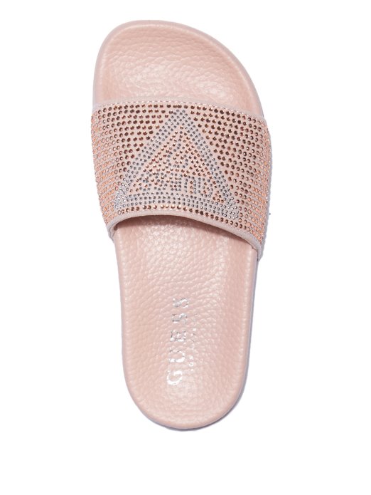 Guess Shopping Blush Sugar Rhinestone Logo Slide Sandals