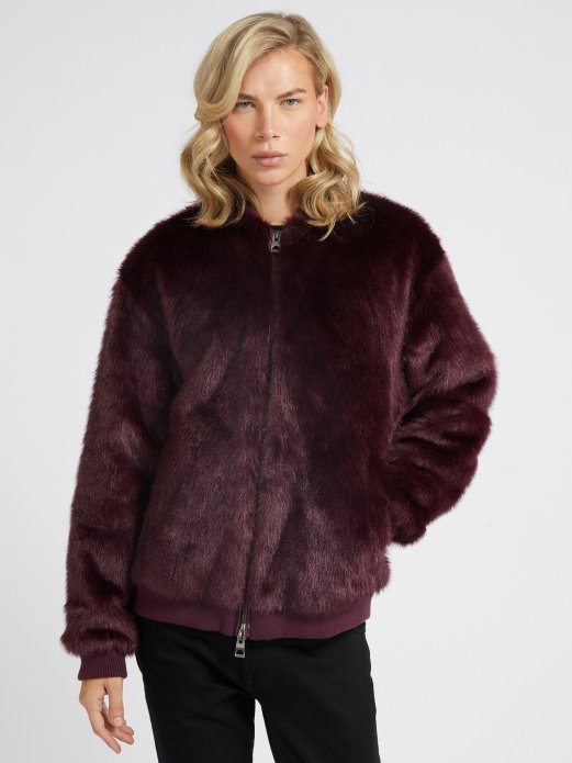 Guess Shopping Bomber Od Umjetnog Krzna Ružičasto Zlato