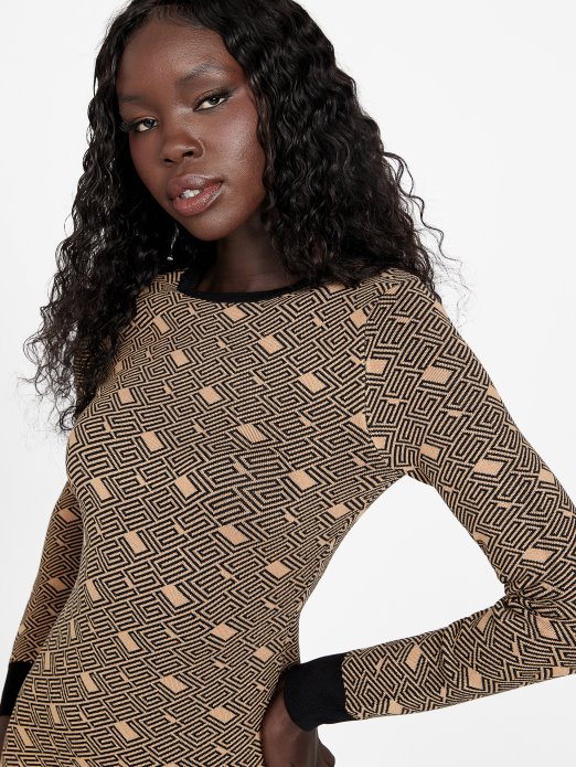 Guess Shopping Cachet Džemper Haljina Toast Taupe Multi