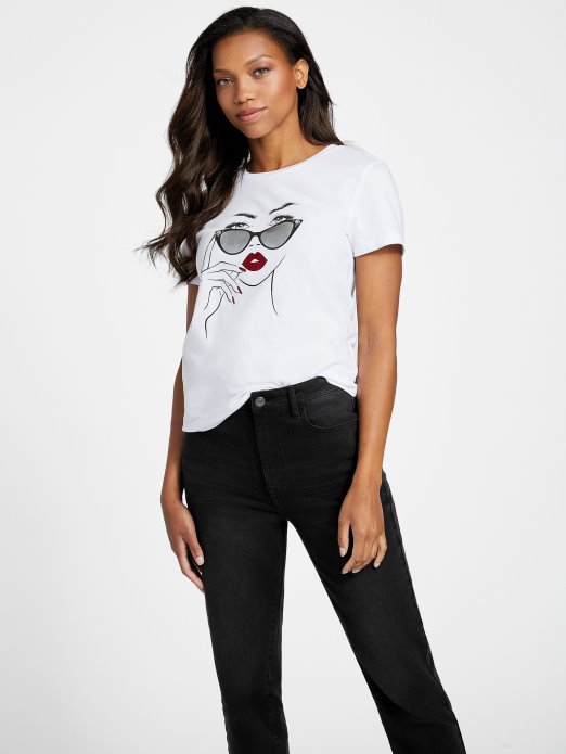 Guess Shopping Catia Model Graphic Tee čisto Bijela