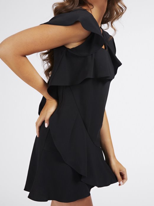 Guess Shopping Crna Haljina S Volanima