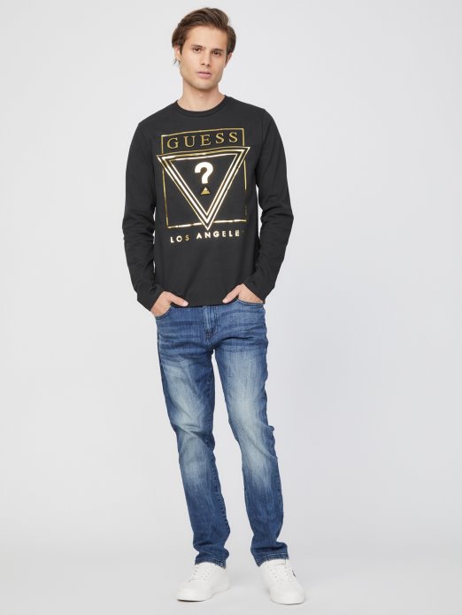 Guess Shopping Crna Majica S Eko Logom Dugih Rukava