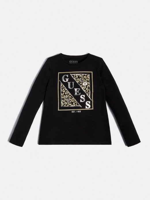 Guess Shopping Crna Majica S Prednjim Logotipom