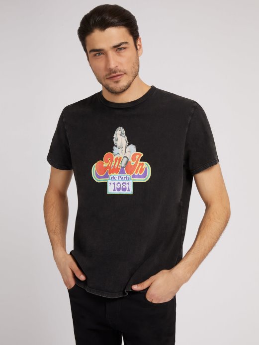 Guess Shopping Crna Majica S Više Prednjim Printom