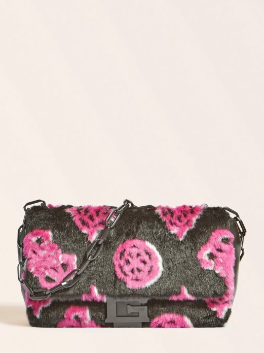 Guess Shopping Crna Multi Helma Umjetno Krzno Crossbody