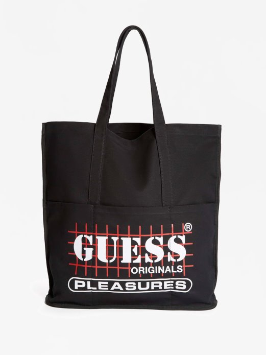 Guess Shopping Crna Platnena Torba S Natpisom Logotipa
