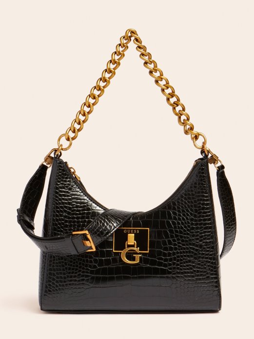 Guess Shopping Crna Stephi Croc Print Hobo