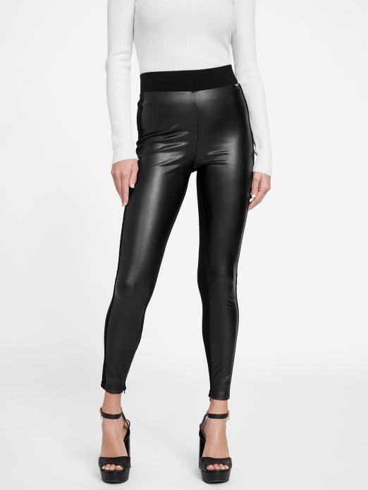 Guess Shopping Crne Marco Pletene Hlače Od Umjetne Kože