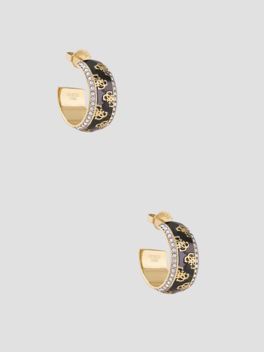 Guess Shopping Crne Quattro G Hoop Naušnice žuto Zlato/crno