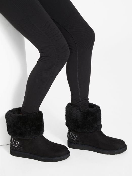 Guess Shopping Crne Svjetlucave čizme Od Umjetnog Striže