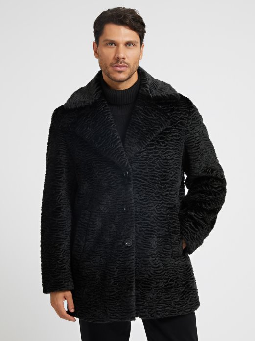 Guess Shopping Crni Kaput Od Umjetnog Krzna