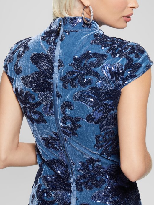 Guess Shopping Cvijet Plave šljokice Estella Haljina Sa šljokicama