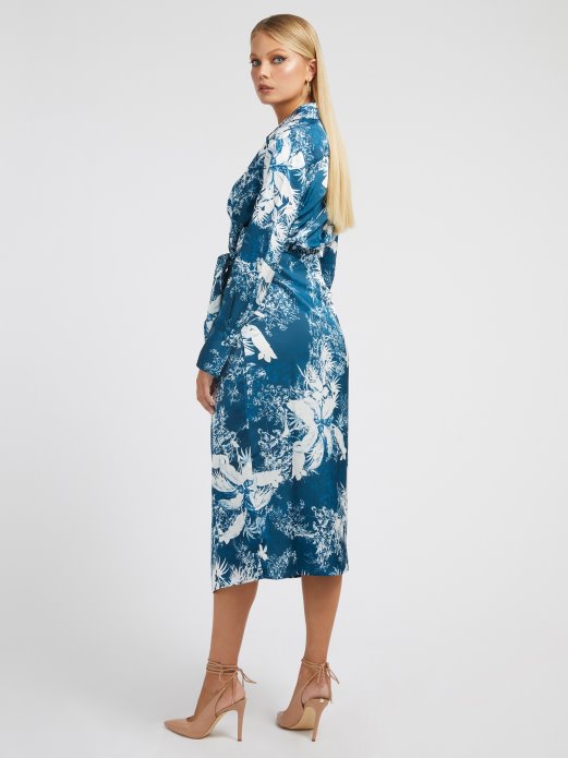Guess Shopping Cvjetni Print Duga Haljina Plava Multi