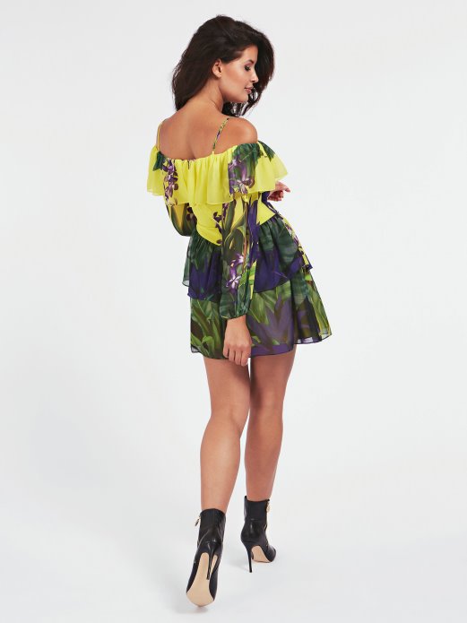 Guess Shopping Cvjetni Print Mid Dress Multi Yellow
