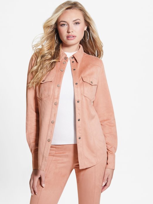 Guess Shopping Daisy Western Košulja Od Umjetnog Antilopa Satenska Ruža