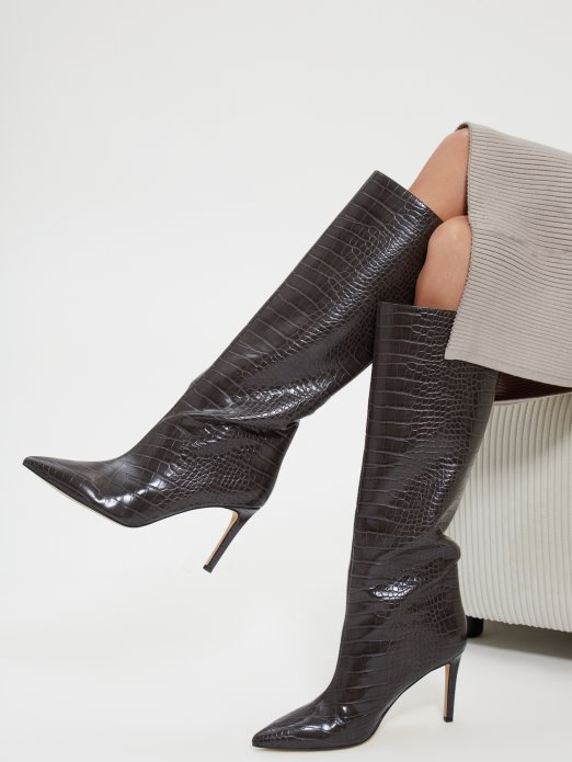 Guess Shopping Daytonske čizme Do Koljena Od Umjetne Kože Tamno Smeđe