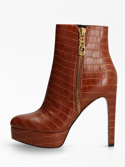 Guess Shopping Delon Croc Print Gležnjača Smeđa