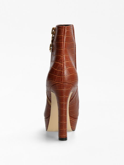 Guess Shopping Delon Croc Print Gležnjača Smeđa