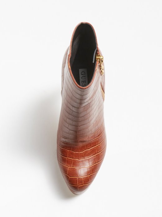 Guess Shopping Delon Croc Print Gležnjača Smeđa