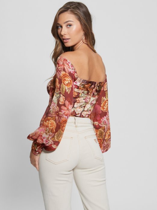 Guess Shopping Digitalni Print Goblena Ma Eco Kristy Top S Otvorenim Ramenima